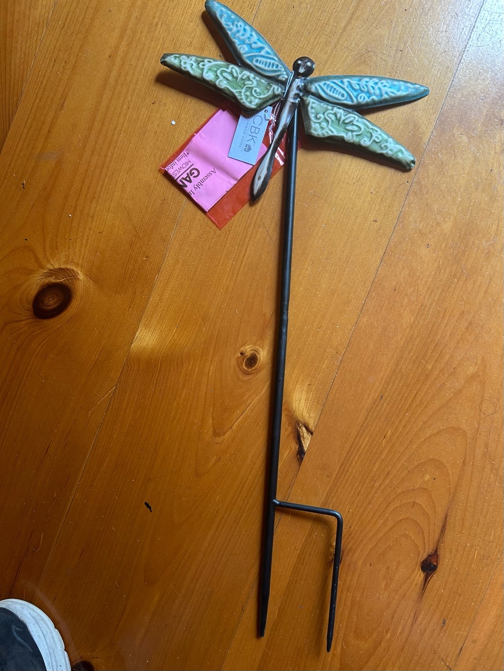 Metal Dragonfly Garden Stake - Blue and Green